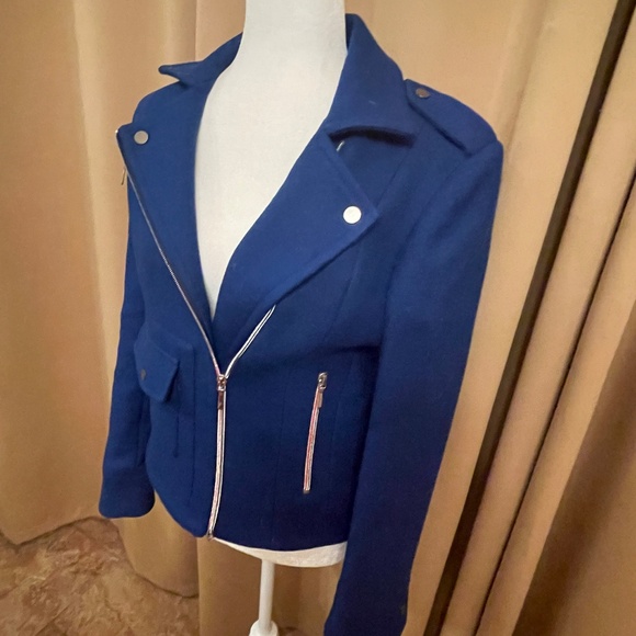 NEW! Falconnable Blue Wool Moto Jacket Size 38/6 - Picture 4 of 15